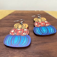 Load image into Gallery viewer, Wooden Dangle Earrings - Fall - Stacked Pumpkins
