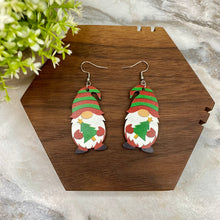 Load image into Gallery viewer, Wooden Dangle Earrings - Christmas - Gnome Tree
