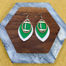 Load image into Gallery viewer, Faux Leather Earrings with Wood - Triple Football Teardrops
