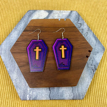 Load image into Gallery viewer, Wooden Dangle Earrings - Fall - Coffin
