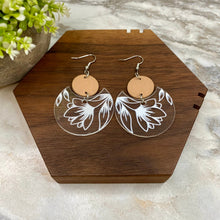 Load image into Gallery viewer, Acrylic &amp; Wood Dangle Earrings - Clear Floral
