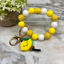 Load image into Gallery viewer, Wood &amp; Silicone Bracelet Keychain - Lemon
