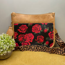 Load image into Gallery viewer, Audrey Crossbody Purse - Roses on Black &amp; Khaki
