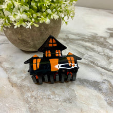 Load image into Gallery viewer, Hair Clip - Halloween Orange Haunted House
