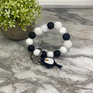 Silicone Bracelet Keychain - Black & White Penguin