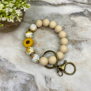 Silicone Bracelet Keychain - Tan Yellow Sunflower Gold