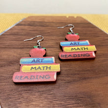 Load image into Gallery viewer, Wooden Dangle Earrings - Teacher - Art Math Reading Books
