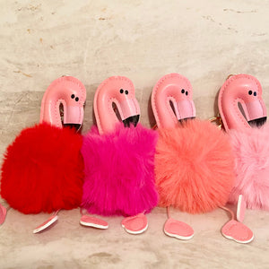 Keychain - Fuzzy Pom Pom - Flamingo with Legs