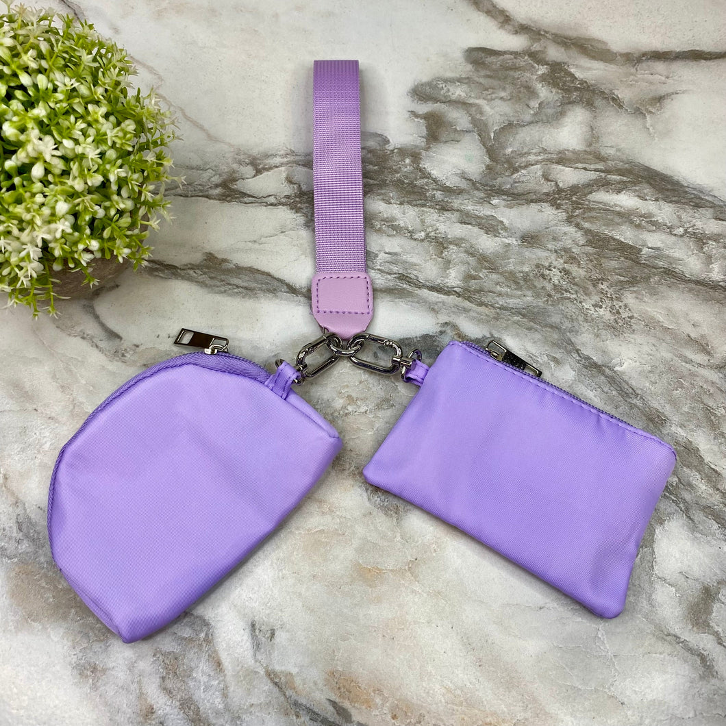 Nylon Wristlet Double Mini Wallet Set - Purple