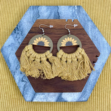 Load image into Gallery viewer, Wood &amp; Macrame Earrings - Half Sunflower
