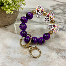 Load image into Gallery viewer, Wood Bracelet Keychain - Halloween - Purple Skull Dracula
