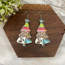 Load image into Gallery viewer, Wooden Dangle Earrings - Christmas - Multi-Print Tree
