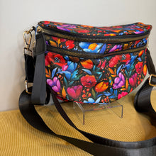 Load image into Gallery viewer, The Roni Nylon Crossbody - Floral Bright Red Blue on Black
