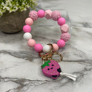 Silicone Bracelet Keychain - Pink Strawberry