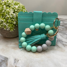 Load image into Gallery viewer, Silicone Bracelet Keychain with Scalloped Card Holder - Mint
