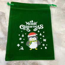 Load image into Gallery viewer, Mini Drawstring Cinch Bags - Suede - Green Christmas
