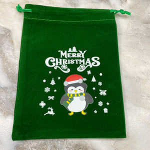 Mini Drawstring Cinch Bags - Suede - Green Christmas