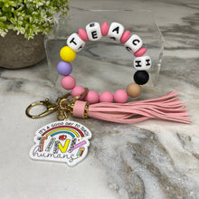Load image into Gallery viewer, Silicone &amp; Acrylic Bracelet Keychain - Teach - Pink
