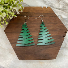 Load image into Gallery viewer, Wooden Dangle Earrings - Christmas - Dark Green Tree
