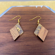 Load image into Gallery viewer, Dangle Earring - Wood &amp; Acrylic - Clear Gold Wood Kite Shaped
