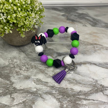 Load image into Gallery viewer, Silicone Bracelet Keychain - Halloween Green + Purple Bat
