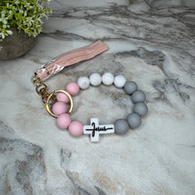 Load image into Gallery viewer, Silicone Bracelet Keychain - Religious, Jesus, White &amp; Pink
