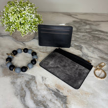 Load image into Gallery viewer, Denim Suede Bracelet Keychain &amp; Card Holder Wallet
