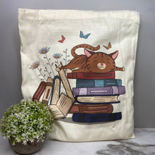 Load image into Gallery viewer, Tote Bag - Sleepy Cats &amp; Books - #2
