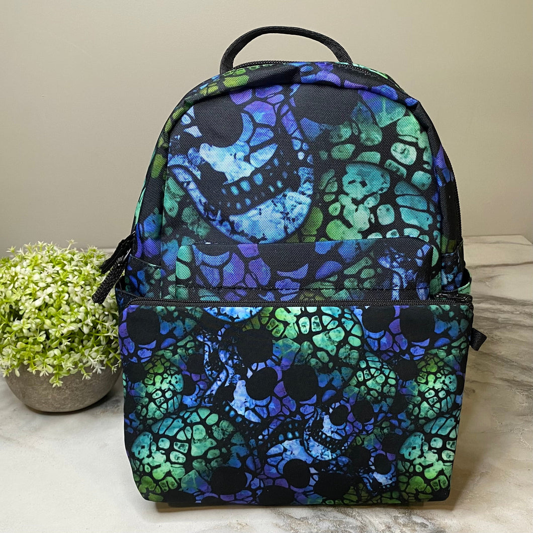 Mini Backpack & Pouch Bundled Set - Halloween Blue Green Skull