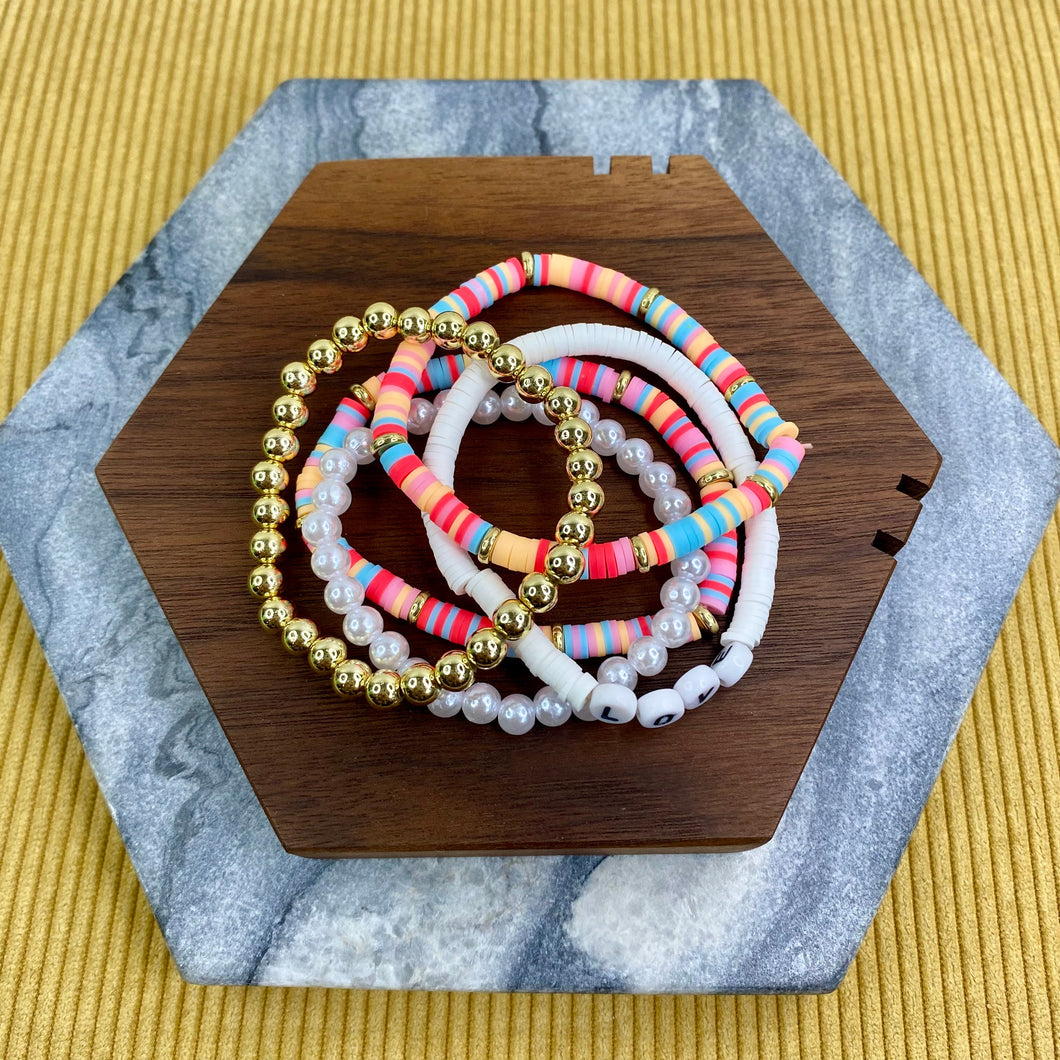 Bracelet Pack - Clay & Gold Bead - Love