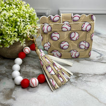 Load image into Gallery viewer, Silicone Bracelet Keychain with Scalloped Card Holder - Baseball Tan
