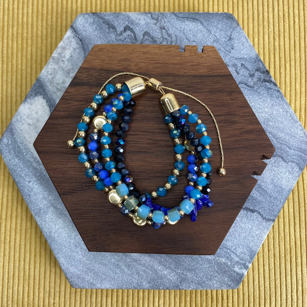 Bracelet - Adjustable Beads - Blue