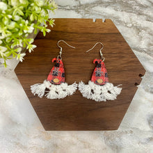 Load image into Gallery viewer, Wooden Dangle Earrings - Christmas Gnome Macrame Beard
