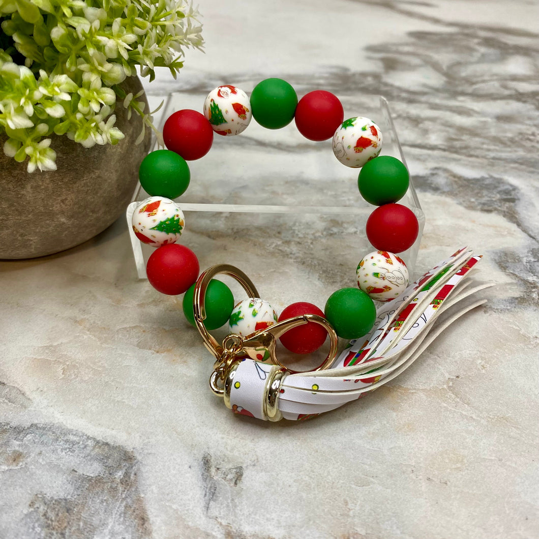 Silicone Bracelet Keychain - Christmas - Red Green Design