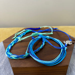 Bracelet Pack - Adjustable String Blue Aqua Turtle