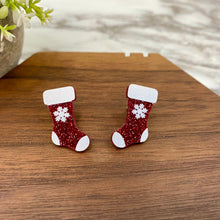 Load image into Gallery viewer, Acrylic Stud Earrings - Christmas - Red Glitter Stocking
