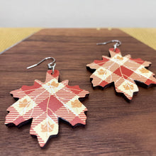 Load image into Gallery viewer, Wooden Dangle Earrings - Fall - Plaid Leaf
