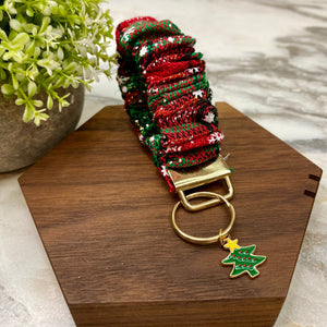 Scrunchie Bracelet Keychain - Christmas - Red Green Tree