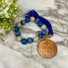 Load image into Gallery viewer, Wooden Bead Bracelet Keychain - Mama - Navy Blue
