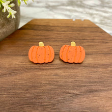 Load image into Gallery viewer, Acrylic Stud Earrings - Halloween - Dark Orange Speckle Pumpkin
