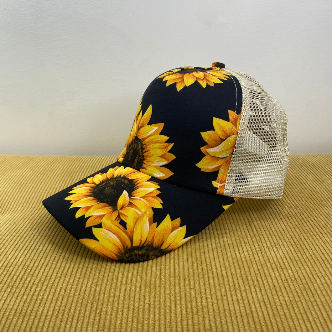 Hat - Criss Cross Ponytail - Black Sunflower