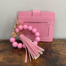 Load image into Gallery viewer, Silicone Bracelet Keychain with Scalloped Card Holder - Pink
