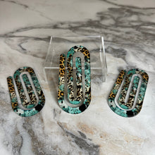 Load image into Gallery viewer, Jumbo Paperclip - Turquoise Cow Animal Print
