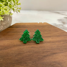 Load image into Gallery viewer, Acrylic Stud Earrings - Christmas - Tree Glitter
