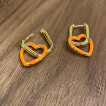 Load image into Gallery viewer, Metal Dangle Earrings - Heart Link - Orange
