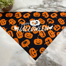 Load image into Gallery viewer, Dog Bandana - Halloween - Silly Pumpkin Faces
