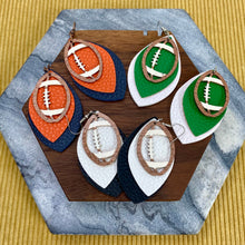 Load image into Gallery viewer, Faux Leather Earrings with Wood - Triple Football Teardrops
