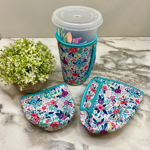 Neoprene Cup Holder Koozie Tumbler - Blue Floral