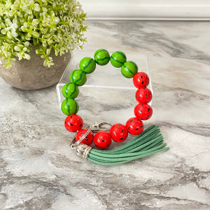 Wooden Bead Bracelet Keychain - Watermelon