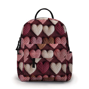 Mini Backpack - Knit Hearts On Maroon